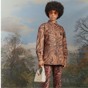 NWT House Of Sunny Paradise Oversized Long Sleeve Shacket Mahogany Jacket sz Med